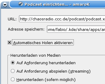 Podcast-Einstellungen bei amaroK